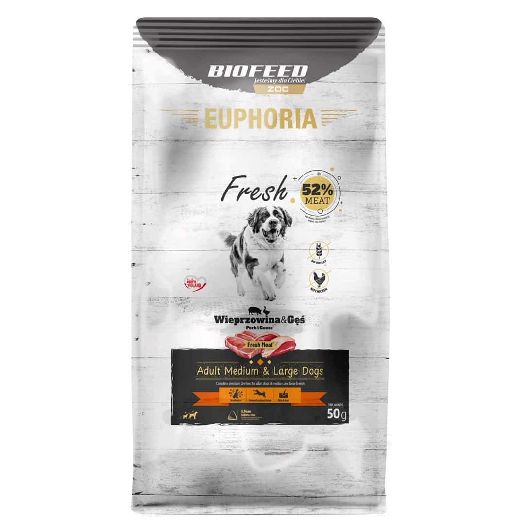 BIOFEED Euphoria fresh meat Adult Wieprzowina/gęś M/L 50gr