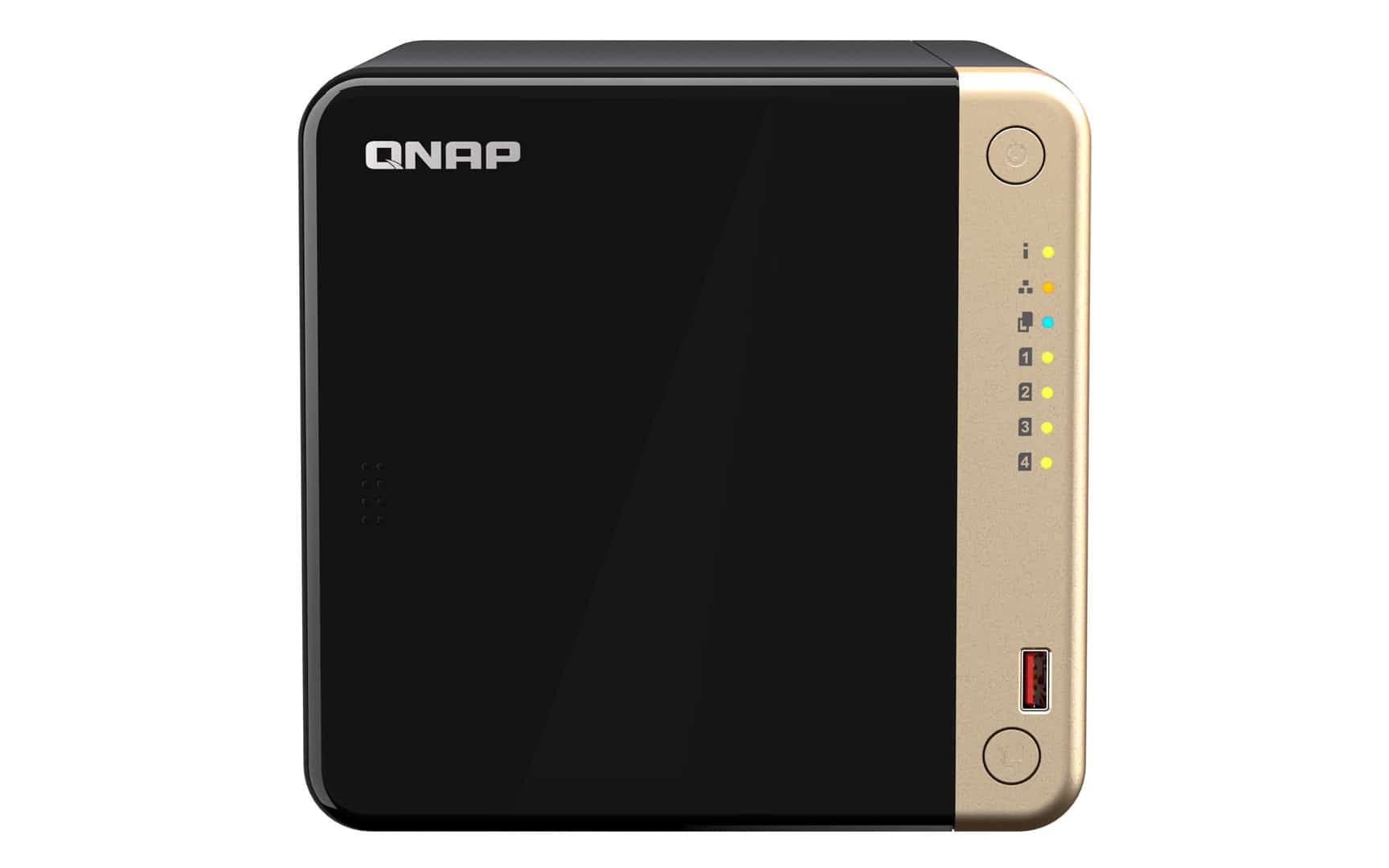 Qnap TS-464-8G, Tower, 4 x 2.5"/3.5" SATA , Intel Celeron N5105/N5095 4C/4T, 8 GB DDR4 onboard not expandable, 2 x 2.5GbE, optional 10GbE, External adapter (PSU)