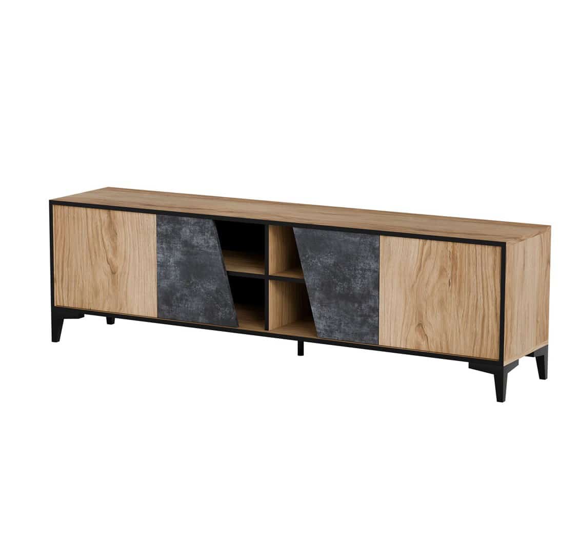 Szafka RTV 4D OVO 180x38xH53 dęb/beton