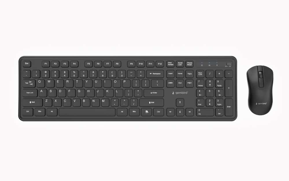 GEMBIRD BEZPRZEWODOWY ZESTAW KLAWIATURY + MYSZ SLIM PRO BUSINESS NA BIURKO, CZARNY, UKŁAD US