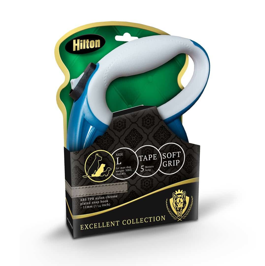 HILTON SMART DOG TAPE L GRANATOWO-SZARA SMYCZ AUTOMATYCZNA 5M  DLA PSA DO 30KG