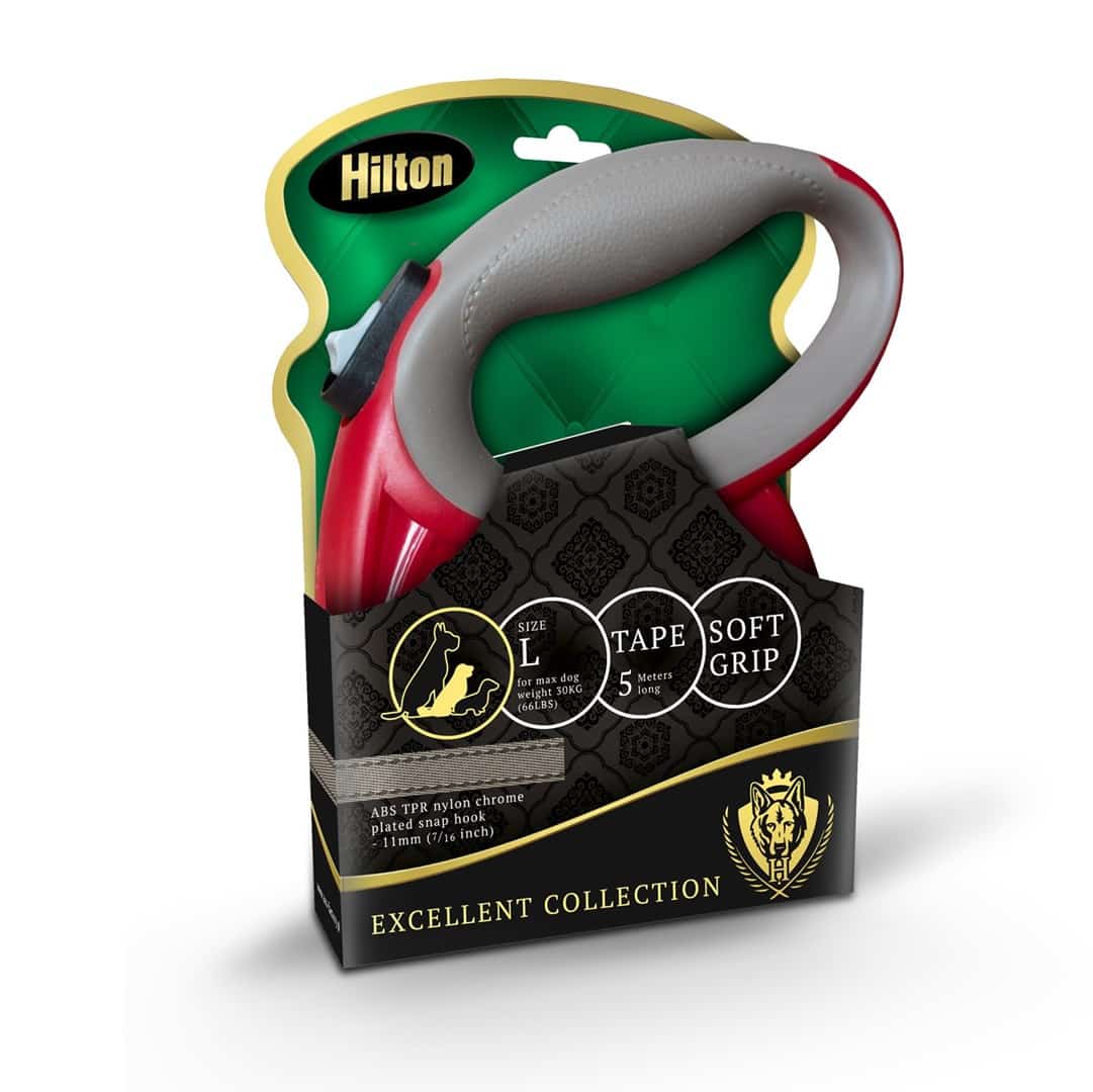 HILTON SMART DOG TAPE L BORDOWO-SZARA SMYCZ AUTOMATYCZNA 5M DLA PSA DO 30KG