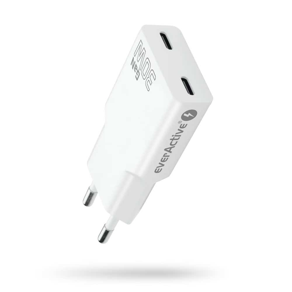 EVERACTIVE ŁADOWARKA SIECIOWA 2 X USB-C QUICK CHARGE 4+ 30W SUPER SLIM BIAŁA SC-385Q