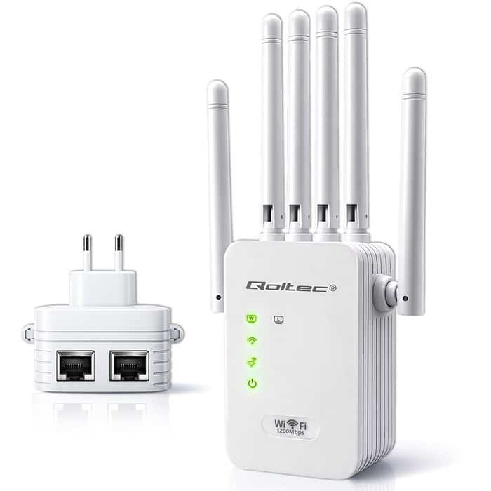 QOLTEC REPEATER WZMACNIACZ SYGNAŁU WI-FI 5 | ACCESS POINT | AC1200 | 6 ANTEN | 2XRJ45 | 128MB