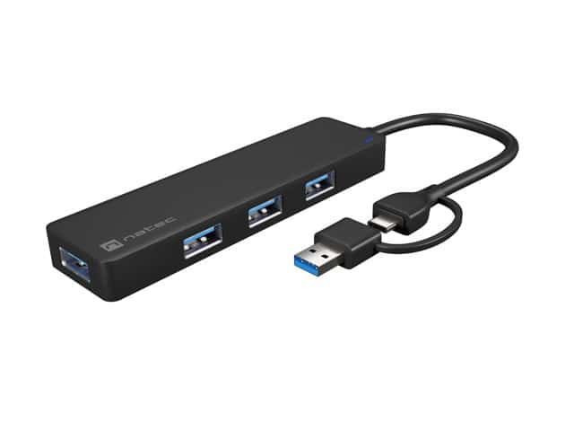 NATEC HUB USB-C 3.0 MAYFLY 4-PORTY + ADAPTER USB-A NHU-2023