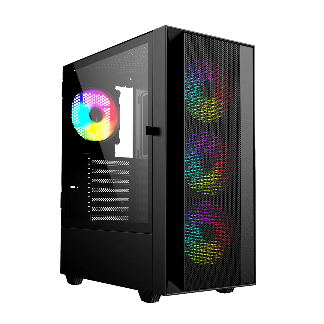 GEMBIRD OBUDOWA FORNAX 4000 MIDI-TOWER (2X USB 3.0, 1X USB 2.0, HD AUDIO, SZKLANY PANEL BOCZNY, PODŚWIETLENIE ARGB) CZARNA
