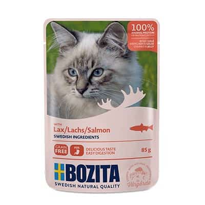BOZITA Mięsne kawałki w galarecie z łososiem - saszetka dla kota - 85g