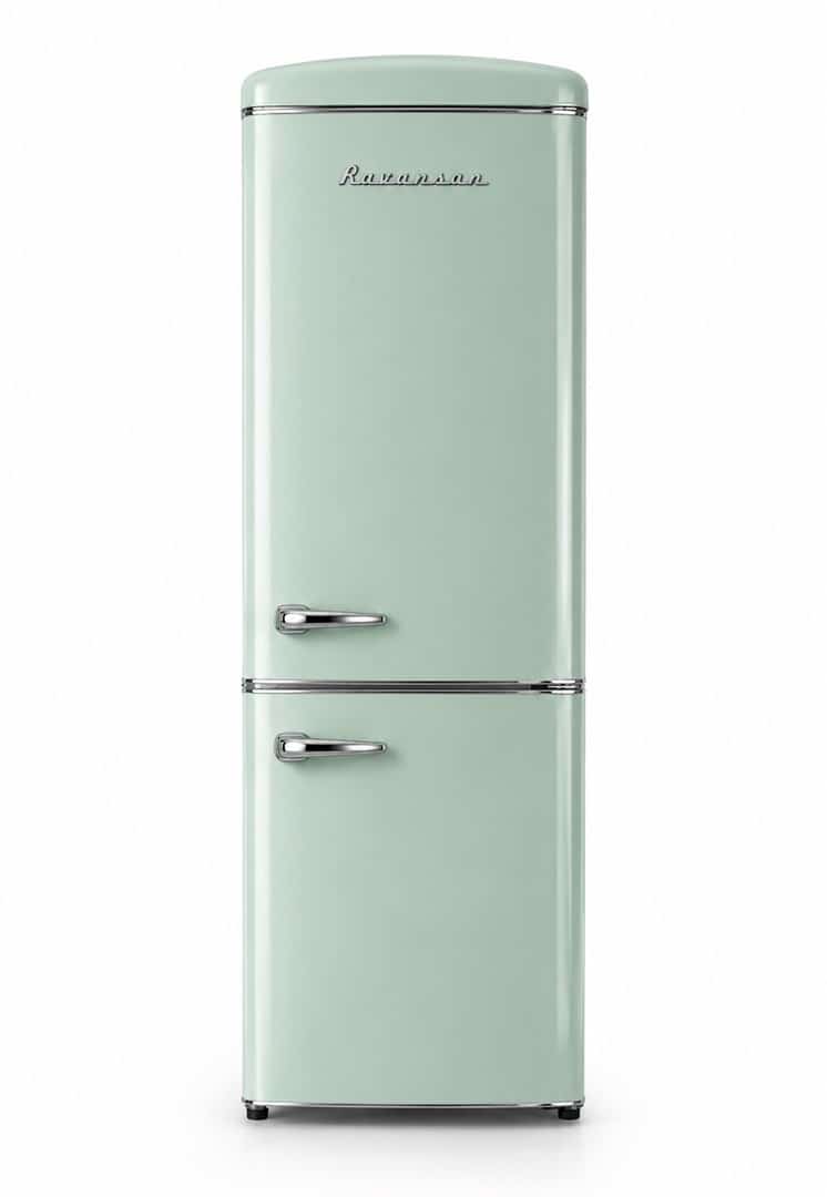 Lodówka Retro Ravanson LKK-315RM 597mm x 707mm x 1943 mm | 315l | Total No Frost | klasa E | miętowy