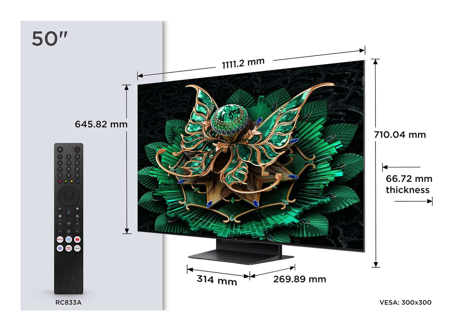 Telewizor TCL 50C7K QD-Mini LED 50" 4K Ultra HD Google TV Dolby Atmos DVB-T2 Czarny