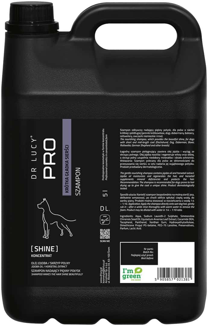 Dr Lucy - PRO SHINE 5 l - odżywczy, nawilżający szampon dla psów i kotów krótkowłosych