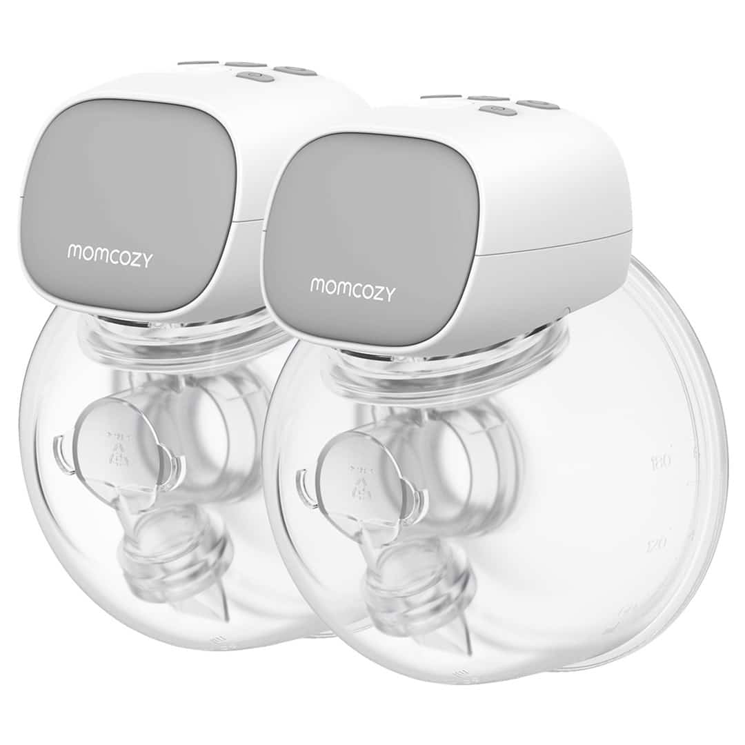 MOMCOZY S9 Pro – noszony laktator, szary, zestaw podwójny 180 ml