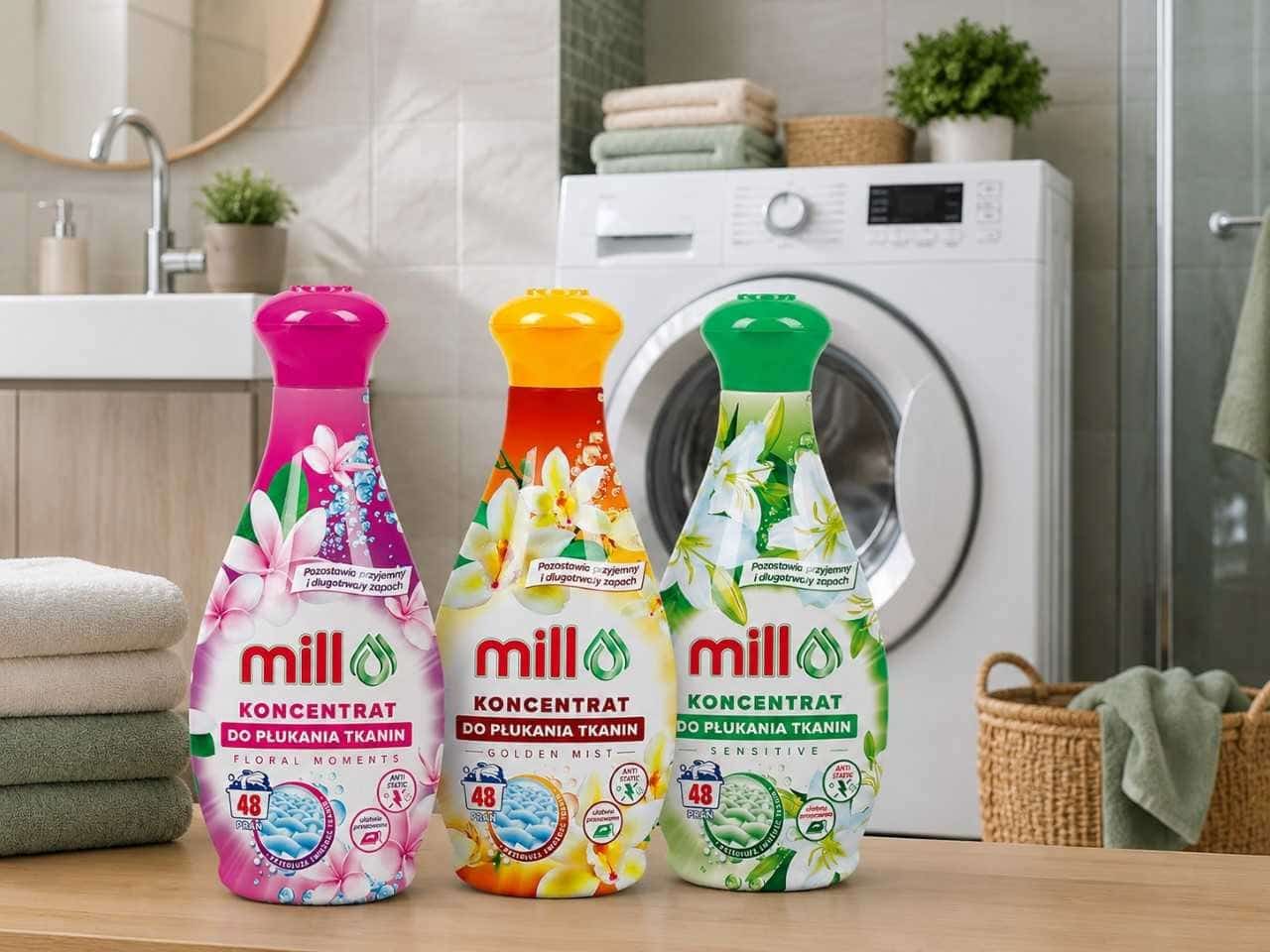 MILL Zestaw Koncentrat do płukania tkanin FLORAL + SENSITIVE + GOLDEN MIST