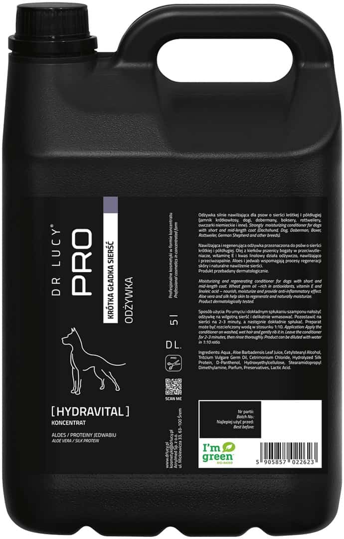 Dr Lucy - PRO HYDRAVITAL 5 l - nawilżająca odżywka z aloesem, jedwabiem i kiełkami pszenicy, dla psów i kotów