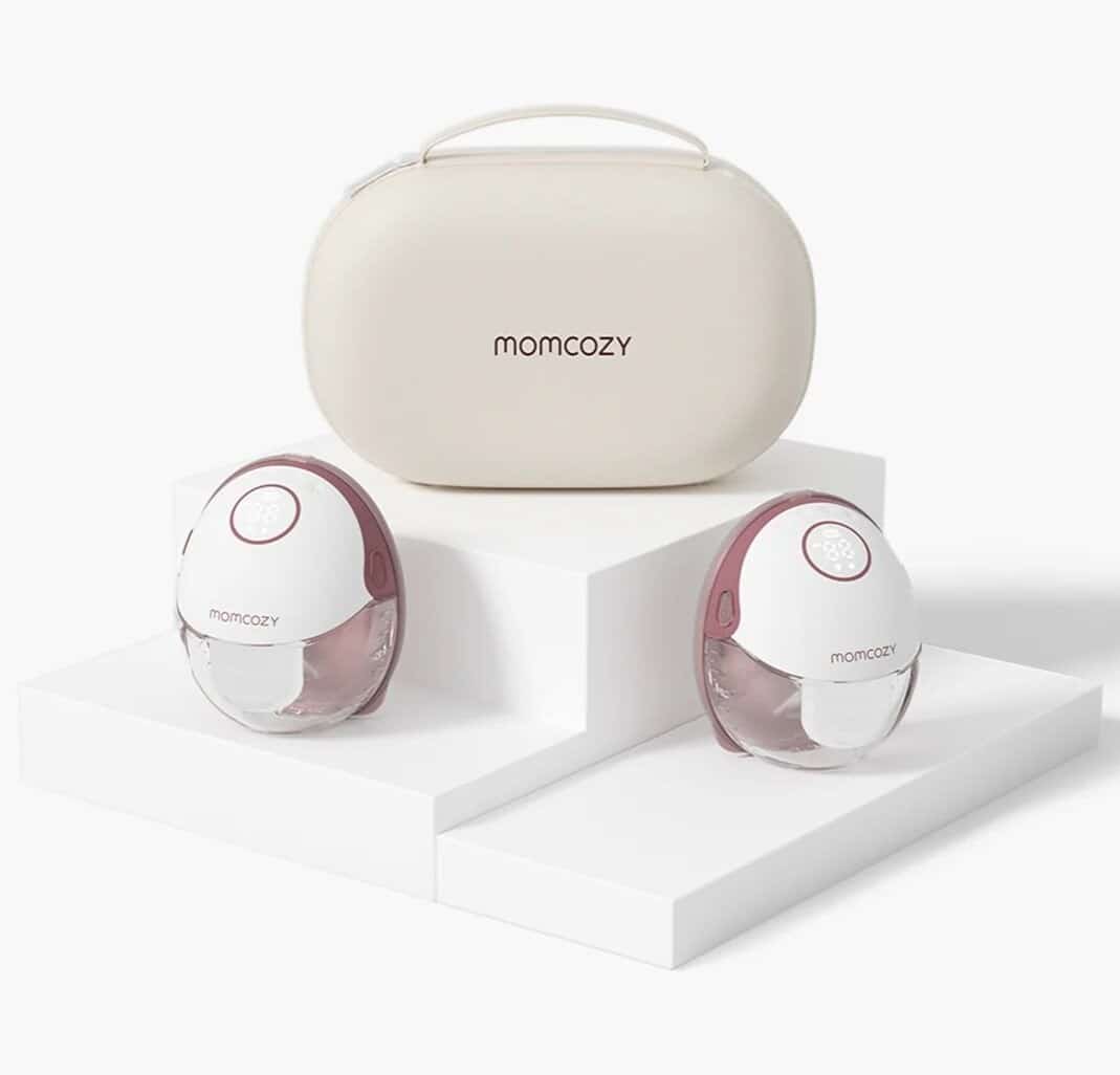 MOMCOZY M6 – bezprzewodowy laktator hands-free, czerwony, zestaw podwójny 180 ml