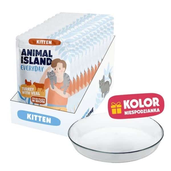 ANIMAL ISLAND Kitten indyk,cielęcina12x85g+talerzyk