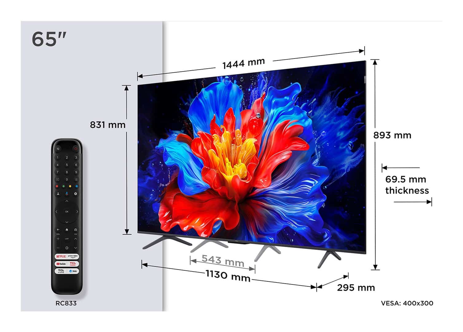 Telewizor TCL 65P8K QLED 65" 4K Ultra HD 120Hz Google TV Dolby Atmos Metaliczny (OUTLET)