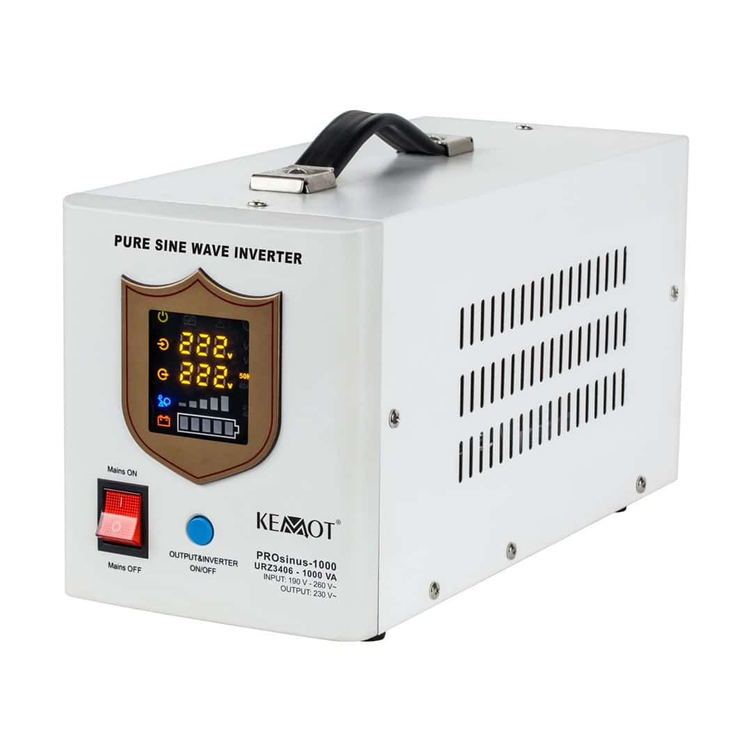 Zasilacz awaryjny KEMOT PROsinus-1000 przetwornica z czystym przebiegiem sinusoidalnym i funkcją ładowania 12V 230V 1000VA/700W