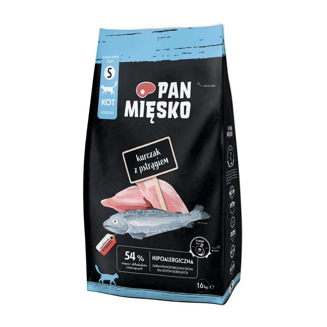 Pan Mięsko Karma sucha dla kota Kurczak z pstrągiem (dorosły) chrupki S 1,6kg