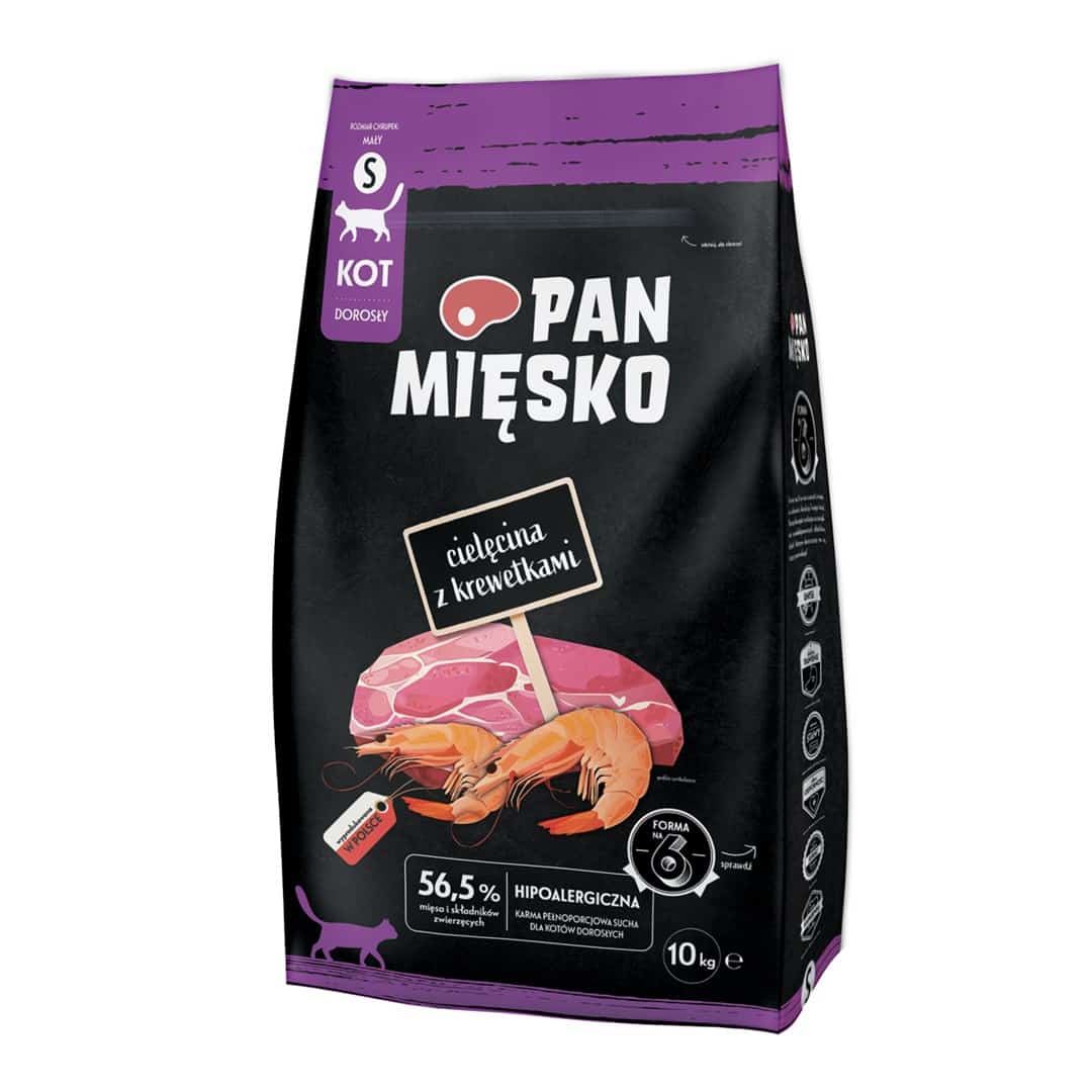 Pan Mięsko Karma sucha dla kota Cielęcina z krewetkami (dorosły) chrupki S 10kg