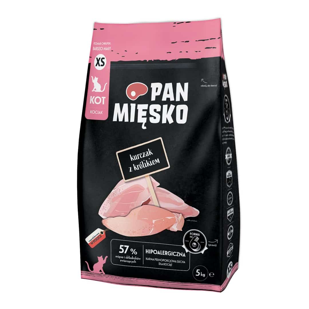 Pan Mięsko Karma sucha dla kota Kurczak z królikiem (kociak) chrupki XS 5kg