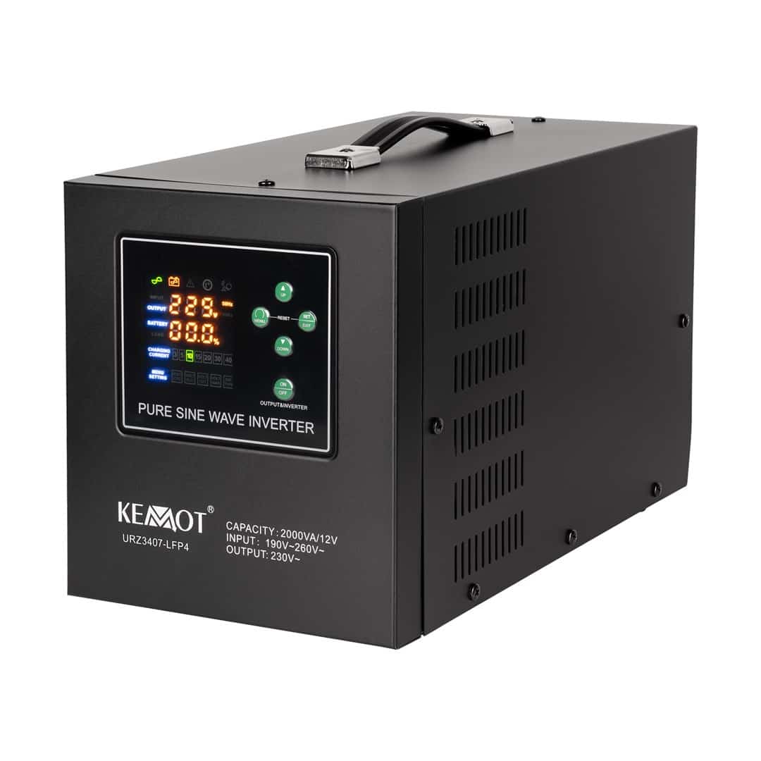 KEMOT ZASILACZ AWARYJNY Z CZYSTYM PRZEBIEGIEM SINUSOIDALNYM I FUNKCJĄ ŁADOWANIA 12V 230V 2000VA/1200W LFP4