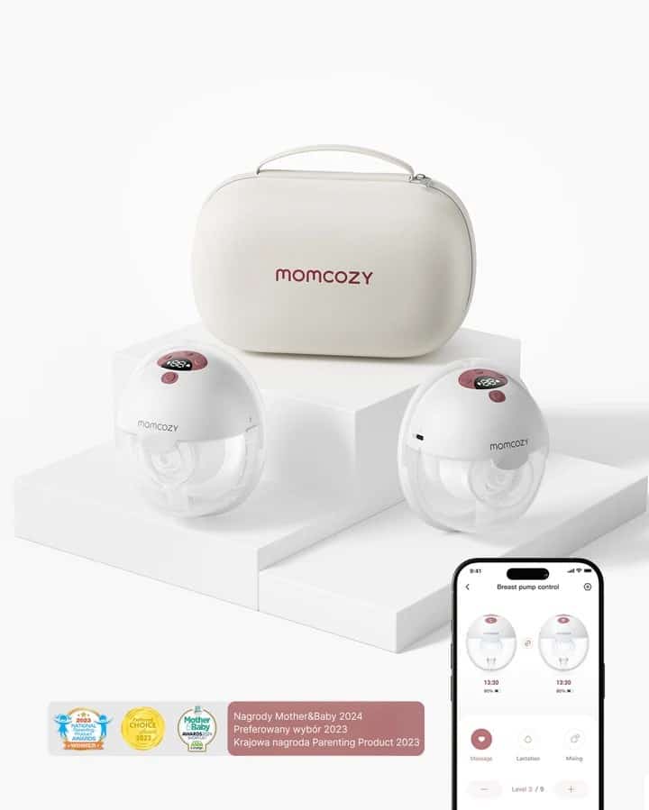 MOMCOZY M5 – noszony laktator, czerwony, zestaw podwójny 0