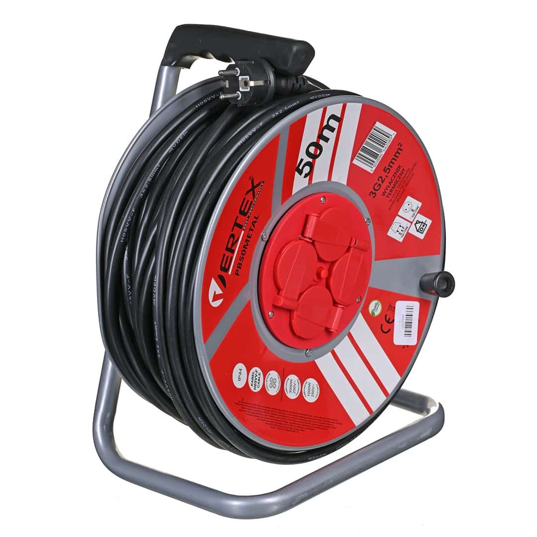 Przedłużacz bębnowy 50m 3x2,5mm PB50METAL Czarny (OUTLET)