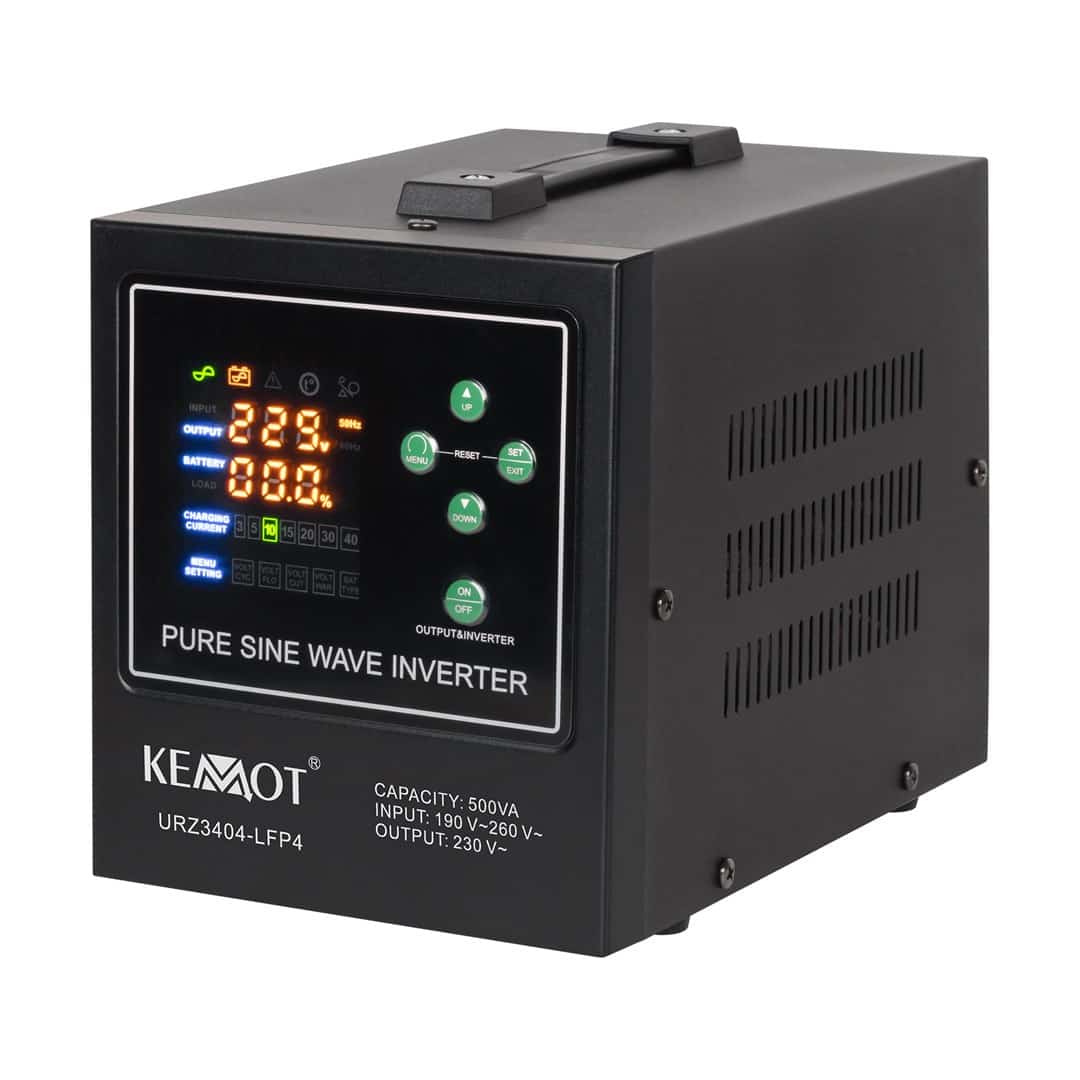 Zasilacz awaryjny KEMOT PROsinus-500-LiFePo4 przetwornica z czystym przebiegiem sinusoidalnym i funkcją ładowania 12V 230V 500VA/300W
