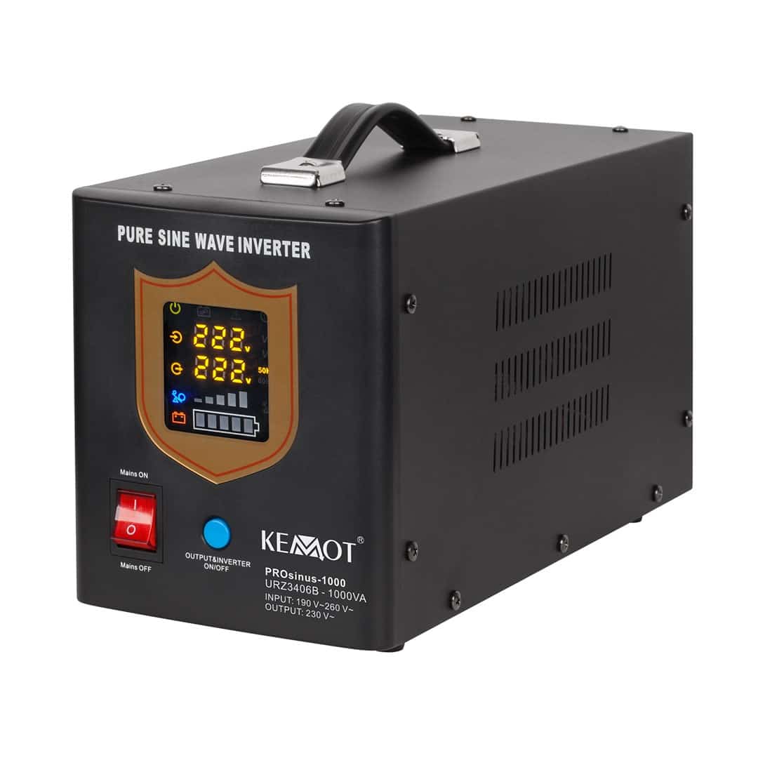 Zasilacz awaryjny KEMOT PROsinus-1000 przetwornica z czystym przebiegiem sinusoidalnym i funkcją ładowania 12V 230V 1000VA/700W - kolor czarny