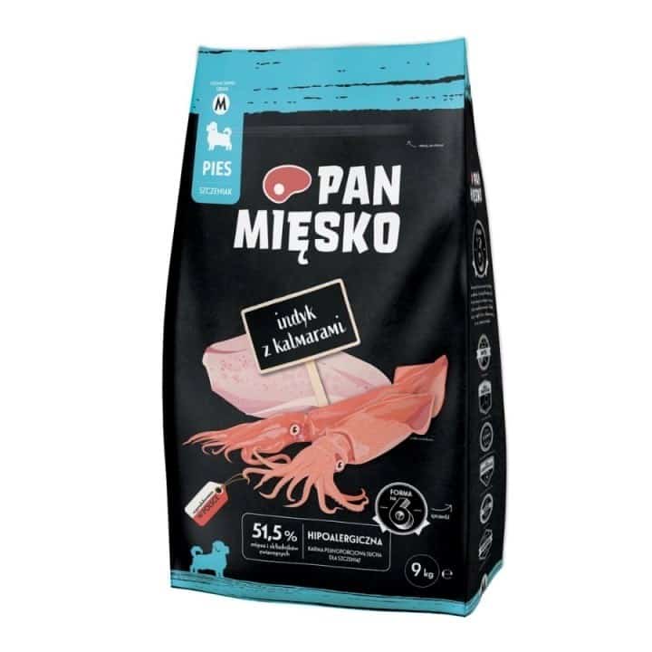 Pan Mięsko Karma sucha dla psa Indyk z kalmarami (szczeniak) chrupki M 9kg