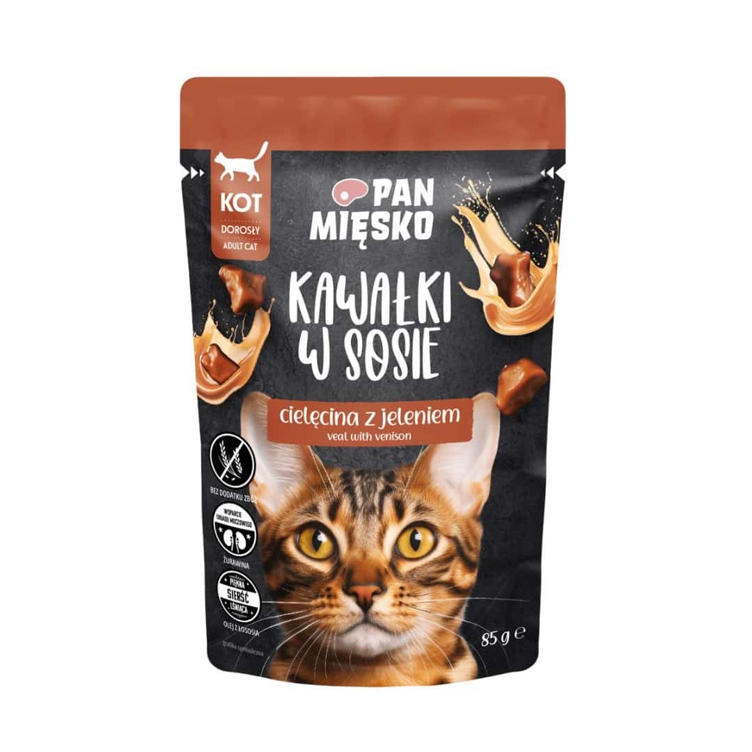 Pan Mięsko Karma mokra dla kota Kawałki w sosie Cielęcina z jeleniem 85g