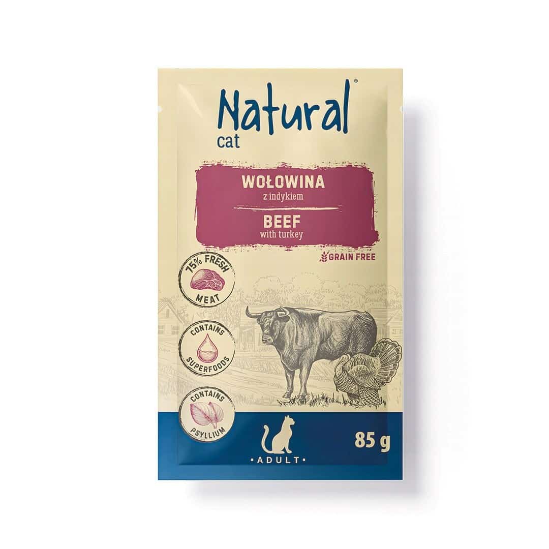 Mokra karma dla kotów NATURAL Wołowina z Indykiem 85g