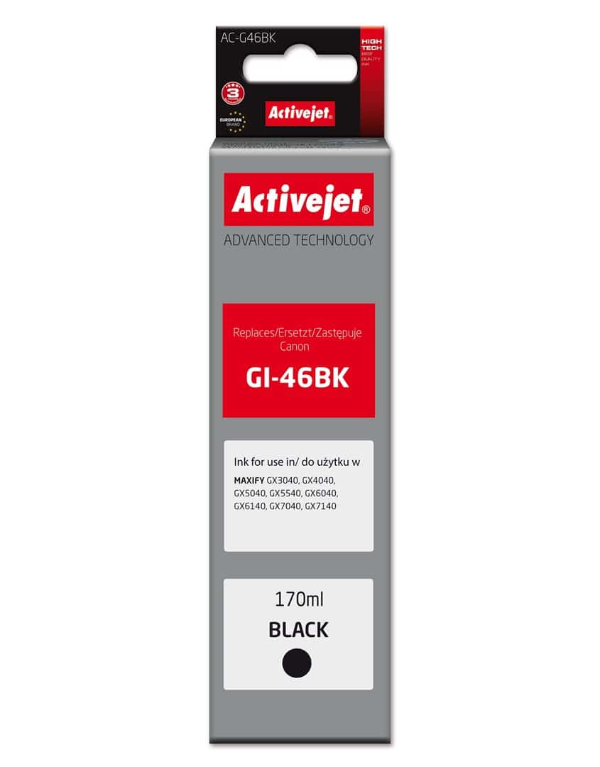 Activejet AC-G46BK Buteleczka z tuszem z atramentem (zamiennik Canon GI-46BK; Supreme; 170 ml; czarny)