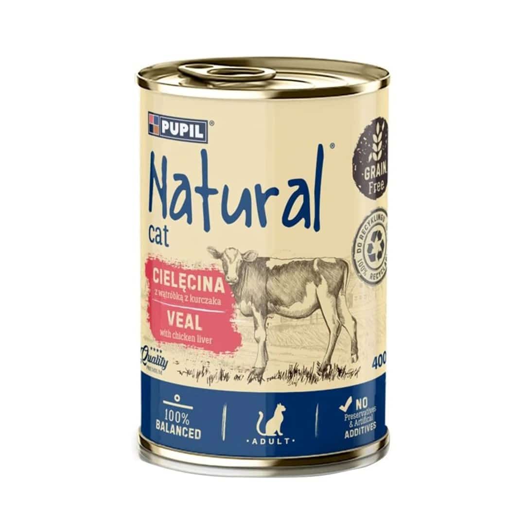 Mokra karma dla kotów NATURAL Cielęcina z wątróbką z kurczaka 400g