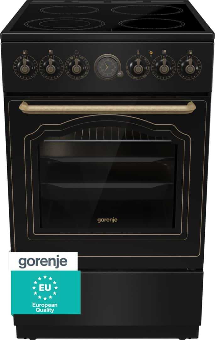 Kuchnia elektryczna GORENJE GECS5B70CLB Retro 50 cm | AirFry | funkcja Pizza | FrozenBake | czarny (OUTLET)
