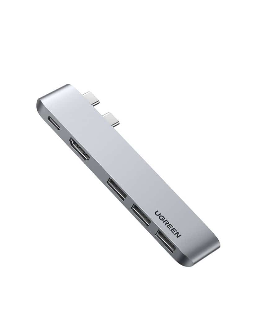 Ugreen  wielofunkcyjny HUB 2x USB Typ C na USB Typ C PD (Thunderbolt 3, 100W, 4K@60 Hz, 10 Gbps) / HDMI 4K@30 Hz / 3x USB 3.0 do MacBook Pro / Air szary