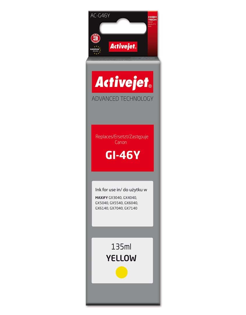 Activejet AC-G46Y Buteleczka z tuszem z atramentem (zamiennik Canon GI-46Y; Supreme; 135 ml; żółty)