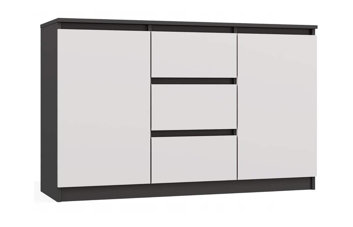 KOMODA 2 DRZWI 3 SZUFLADY ANTRACYT/BIEL KOMPLET — zdjęcie 1 z 8