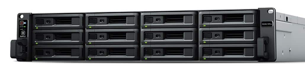 NAS Synology RS3621RPxs; 2U RACK; 12x (3.5" SATA HDD/ 2.5" SATA SSD); Intel Xeon D-1531; 8 GB DDR4 ECC UDIMM (max. 64GB), 4x 1GbE RJ-45