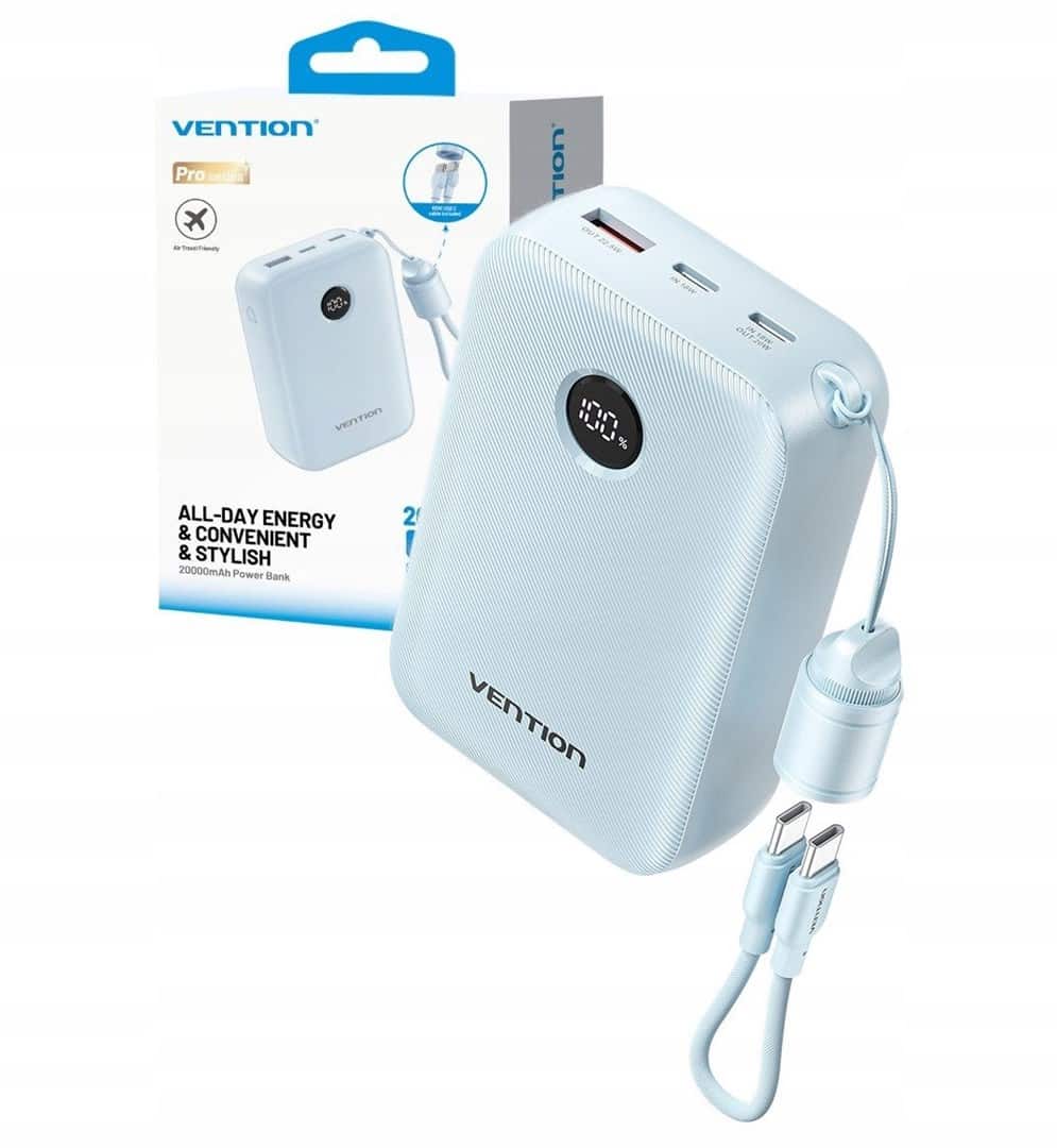 Powerbank Vention 20000mAh 2 x USB-C 1x USB-A z wyświetlaczem 22,5W niebieski — zdjęcie 1 z 4