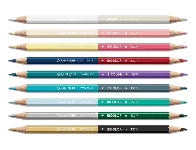 CARAN D'ACHE Kredki XMAS25 Alpine Frost, 9 dwustronnych kredek akwarelowych (oferujących 18 kolorów) oraz pędzelka, w mroźnym pudełku inspirowanym szwajcarskimi szczytami. — zdjęcie 1 z 4