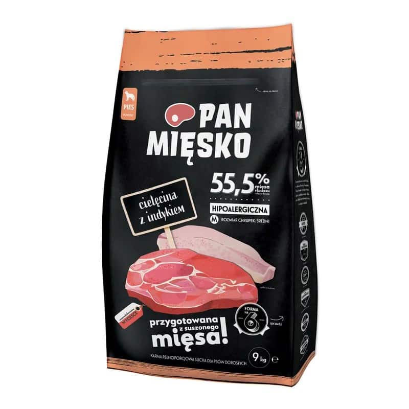 Pan Mięsko Karma sucha dla psa Cielęcina z indykiem (dorosły) chrupki M 20kg