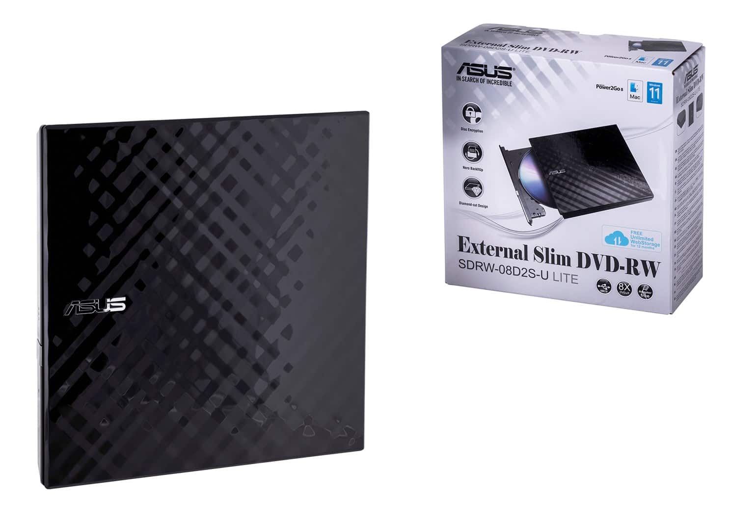 DVD-REC ASUS SDRW-08D2S-U LITE USB SLIM CZARNY BOX — zdjęcie 1 z 8