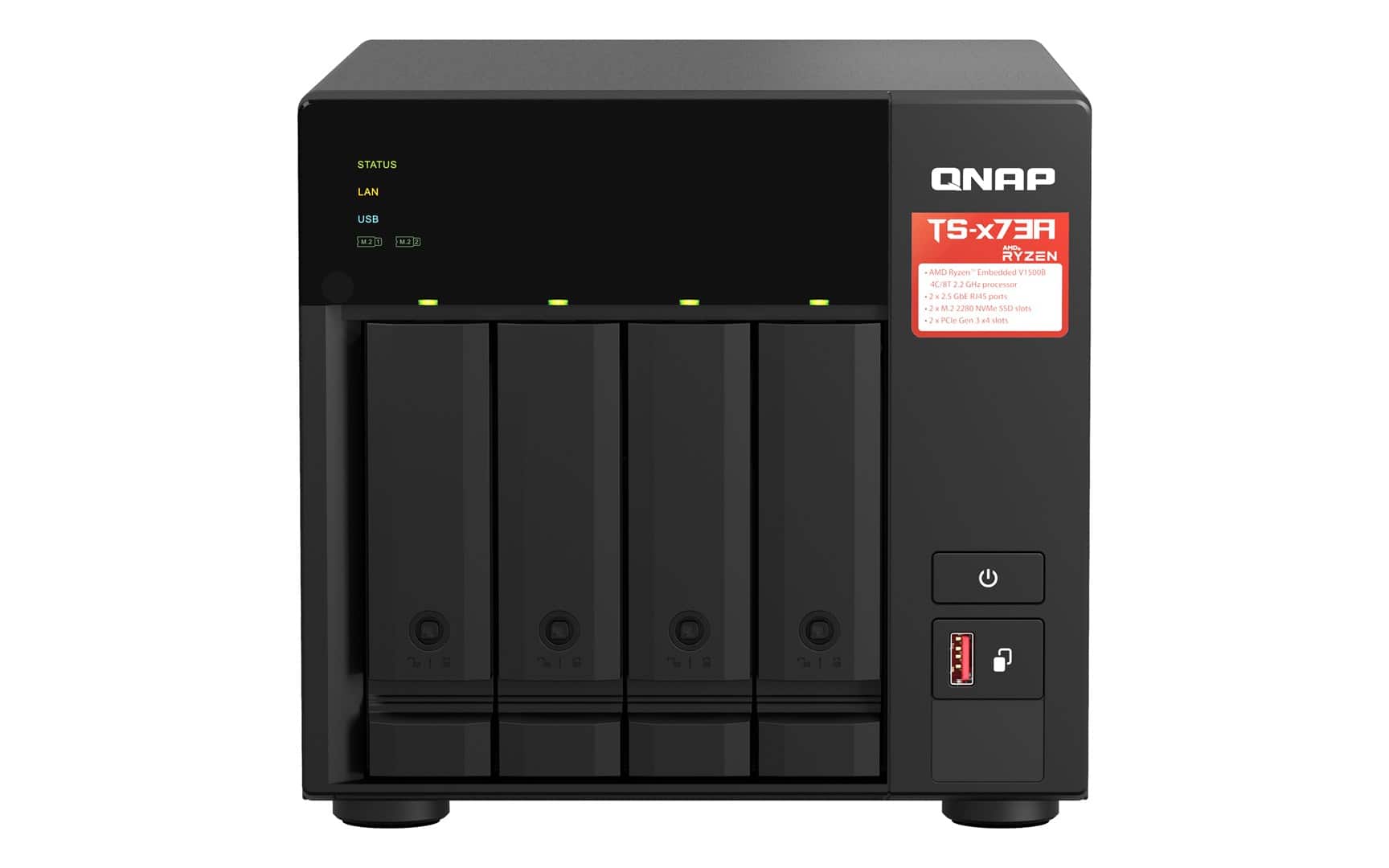 Qnap TS-473A-8G, Tower, 4 x 2.5"/3.5" SATA , AMD Ryzen V1500B 4C/8T, 8GB DDR4 (Max. 64GB), 2 x 2.5GbE, optional 10GbE, Single PSU, 250W — zdjęcie 1 z 6
