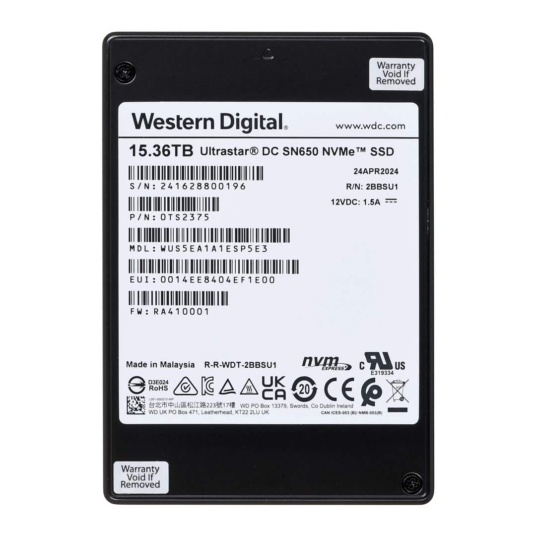 Dysk SSD Western Digital Ultrastar DC SN650 WUS5EA1A1ESP5E3 (15.36 TB; U.3; PCIe NVMe 4.0 ; 1DW/D; ISE) — zdjęcie 1 z 5