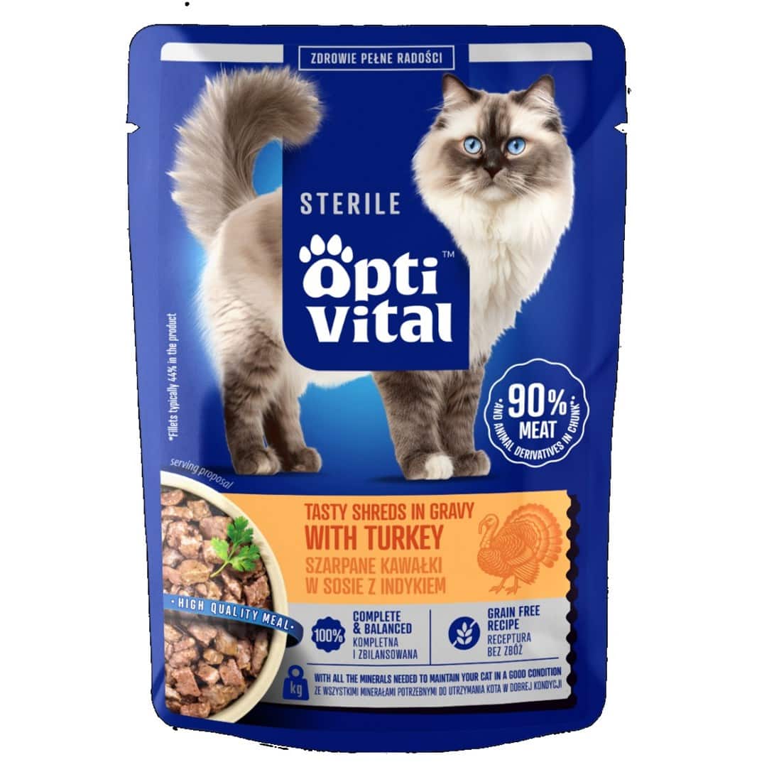 OptiVital szarpane kawałki dla kota sterylizowanego z indykiem w sosie 85g