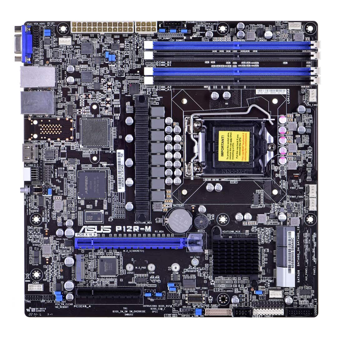 Płyta Serwerowa ASUS P12R-M/ASMB10 LGA-1200,C252, 4*DIMM, 1*PCIe x8 slot, 1*PCIe 16 slot, 6*SATA ports, 1*M2, 2 x Intel® I210AT + 1 x Mgmt LAN, ASMB10, MICROATX — zdjęcie 1 z 5