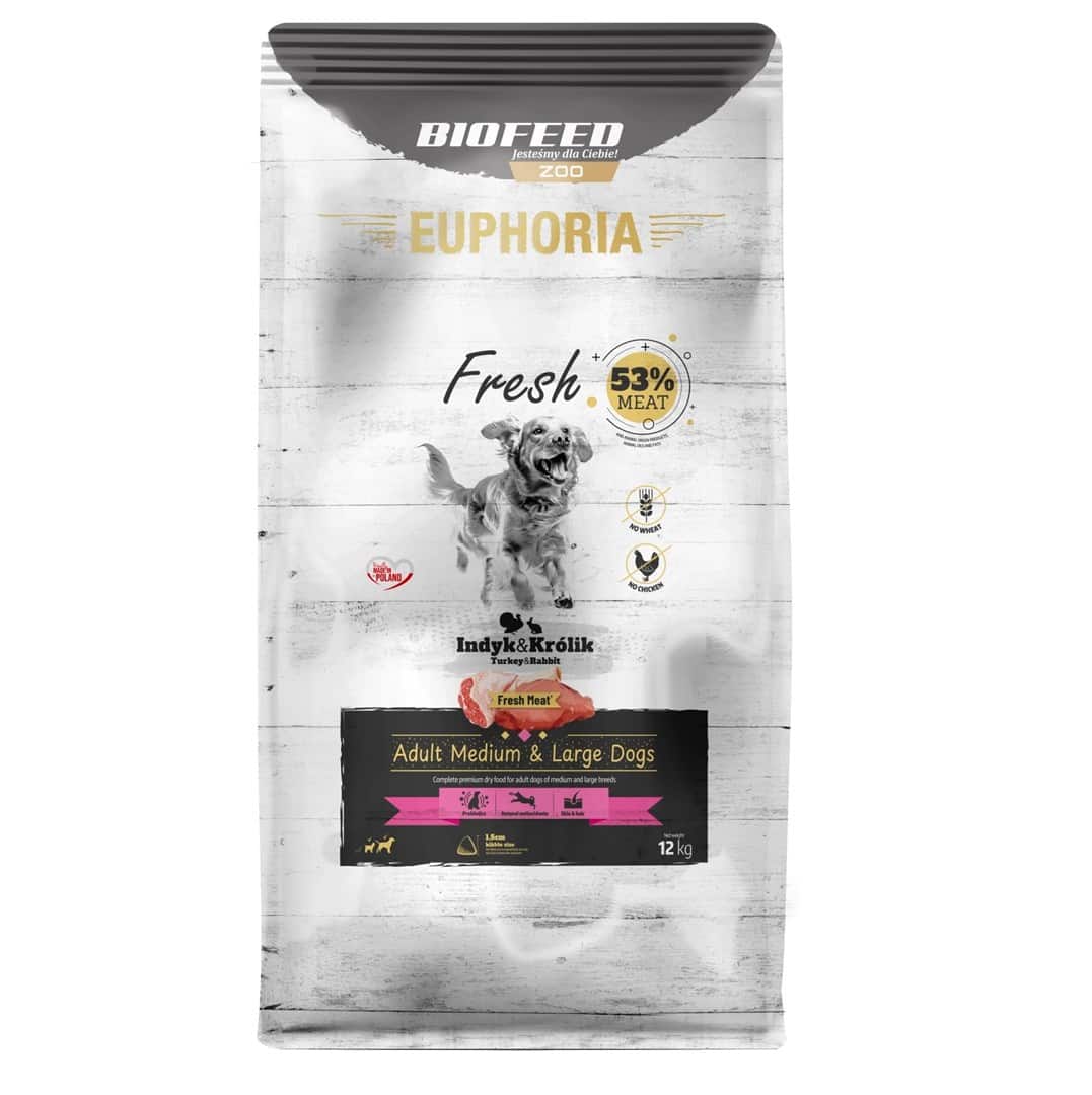 BIOFEED Euphoria Fresh Meat Adult  Medium & Large Indyk i Królik 12kg