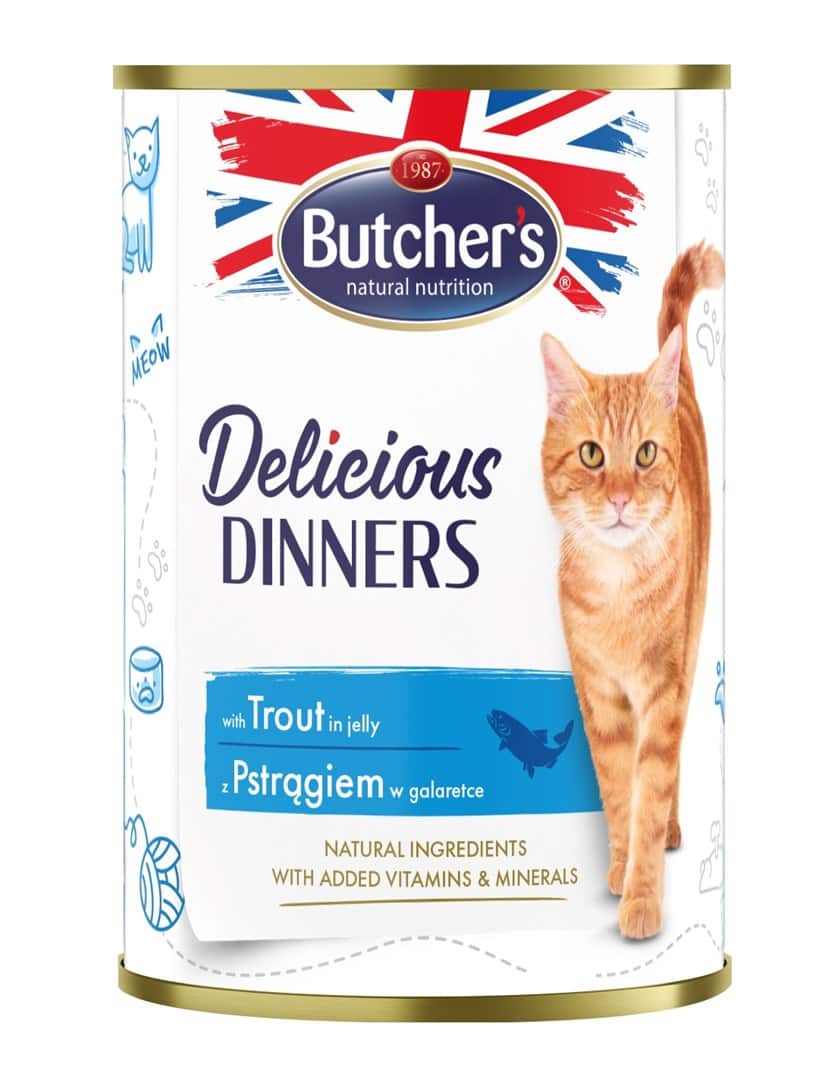 BUTCHER'S Delicious Dinners Kawałki z pstrągiem w galaretce - mokra karma dla kota - 400 g — zdjęcie 1 z 2