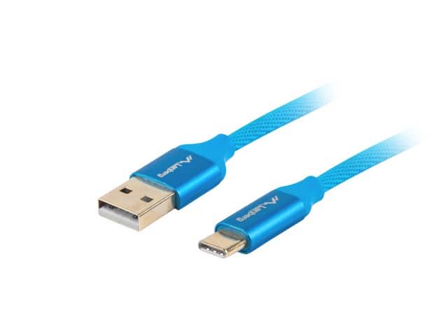 Kabel Lanberg Premium QC 3.0 CA-USBO-22CU-0018-BL (USB 2.0 typu A M - USB typu C M; 1,8m; kolor niebieski) — zdjęcie 1 z 2